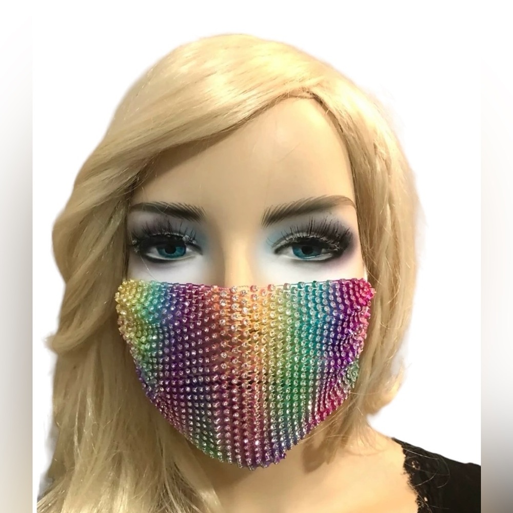 Colorful Rhinestone Mesh Breathable Fashion Face Covering Set of Three NWT